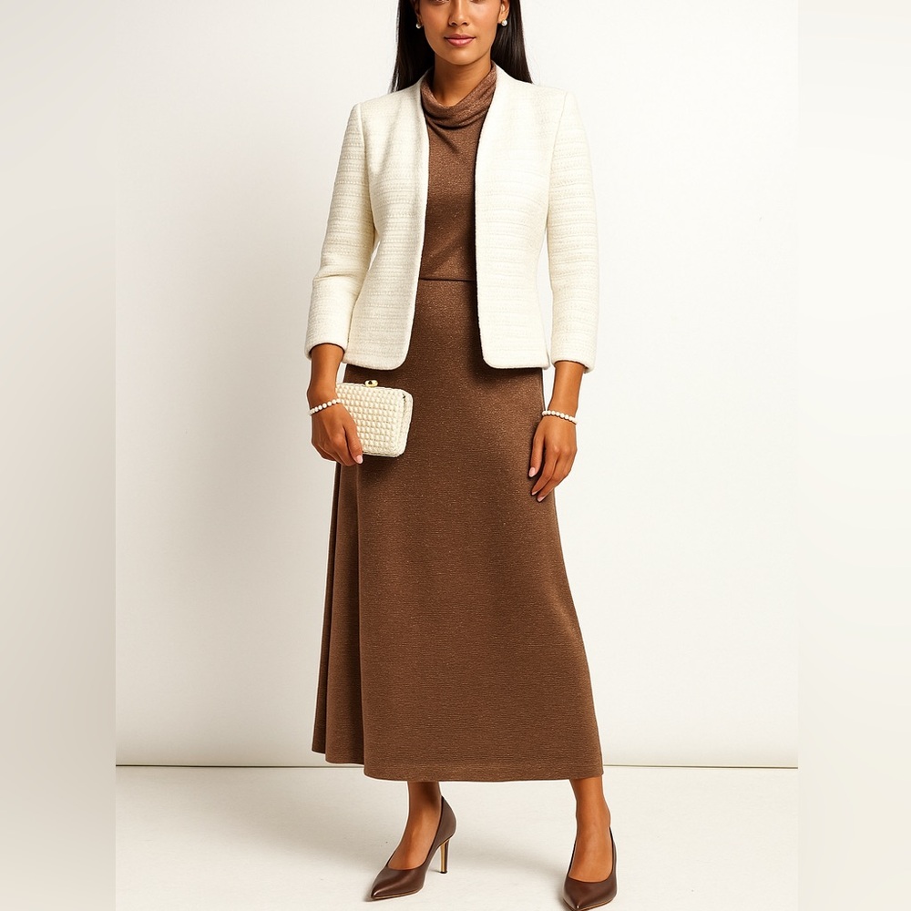 Tahari Ivory Textured Open-Front Blazer